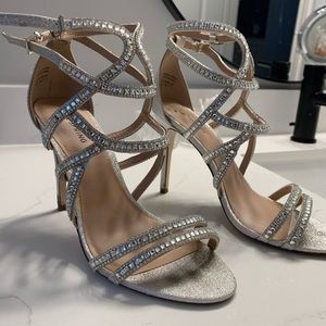 Silver rhinestone strappy heels
